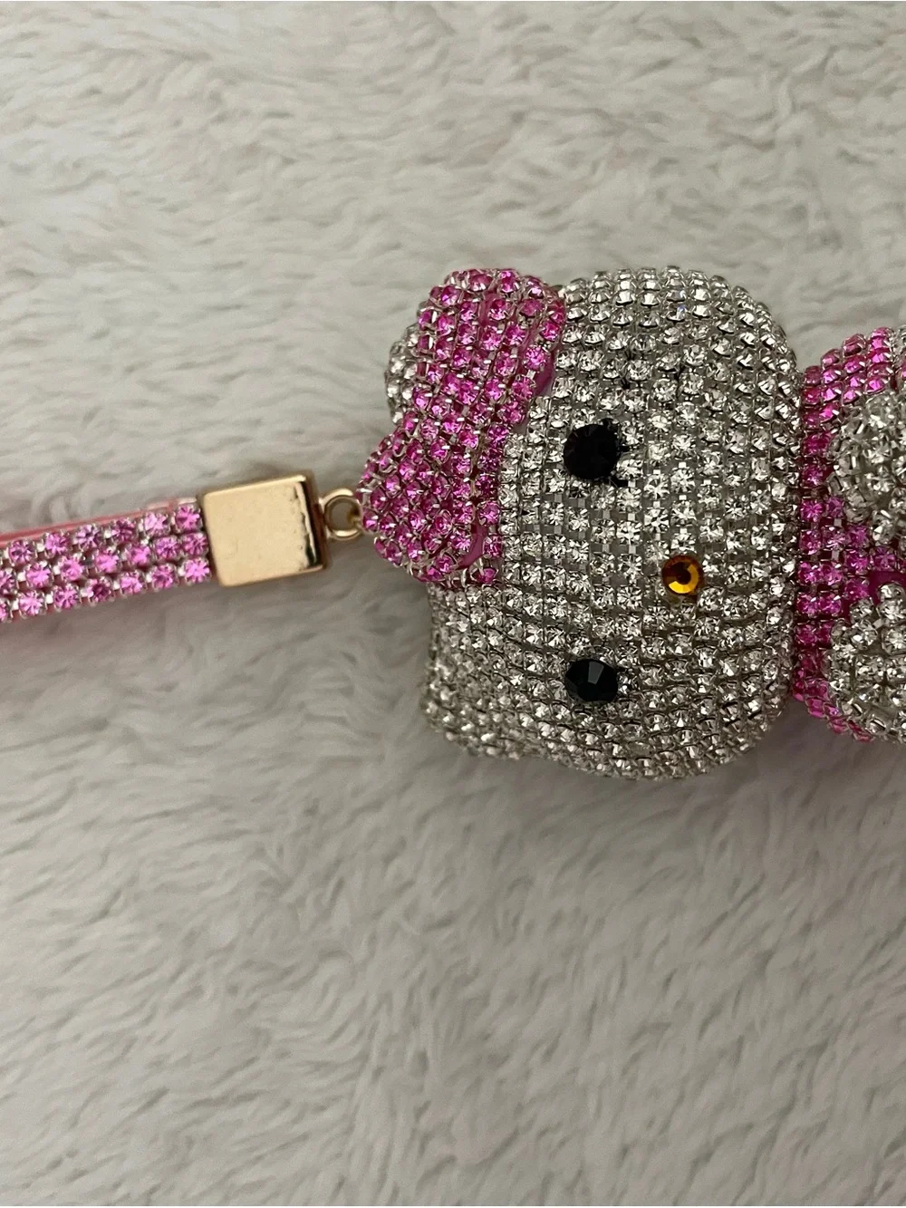 Hello Kitty Pink & Gold Crystal Charm Keyring